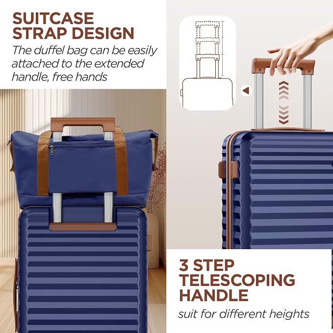 SHOWKOO Luggage Sets 3 Piece Hardside Expandable Suitcase with Double Spinner Wheels Tsa Lock, (Blue, 5 piece set) - Image 6