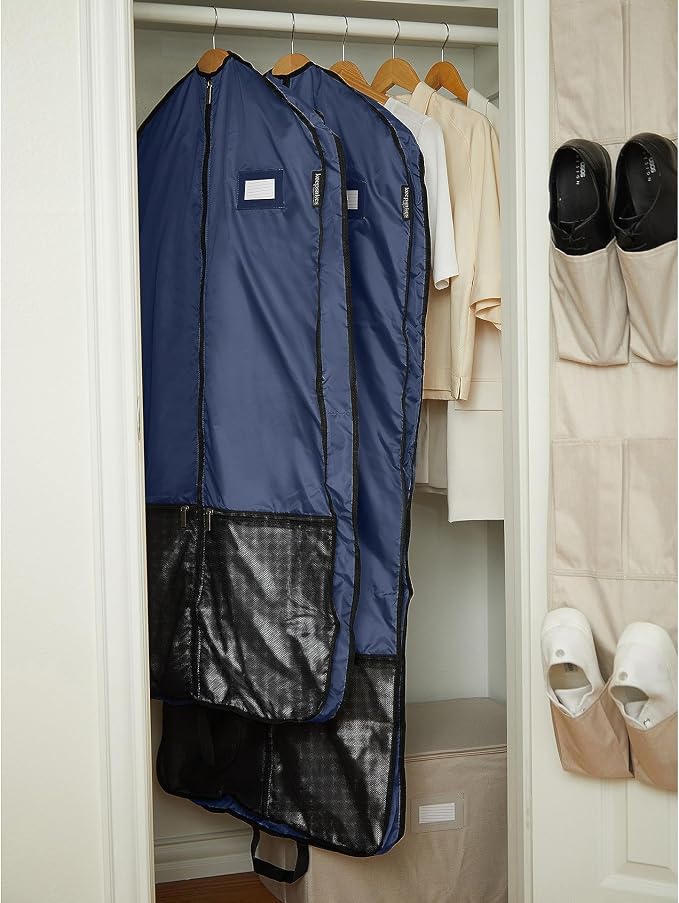 Covermates Deluxe Garment Bag Set for Closet Storage & Travel – Heavy Duty Hanging Suit & Dress Bags with ID Window, Accessory Pockets & Carrying Handles – Premium Wardrobe Protection, Blue - Image 6