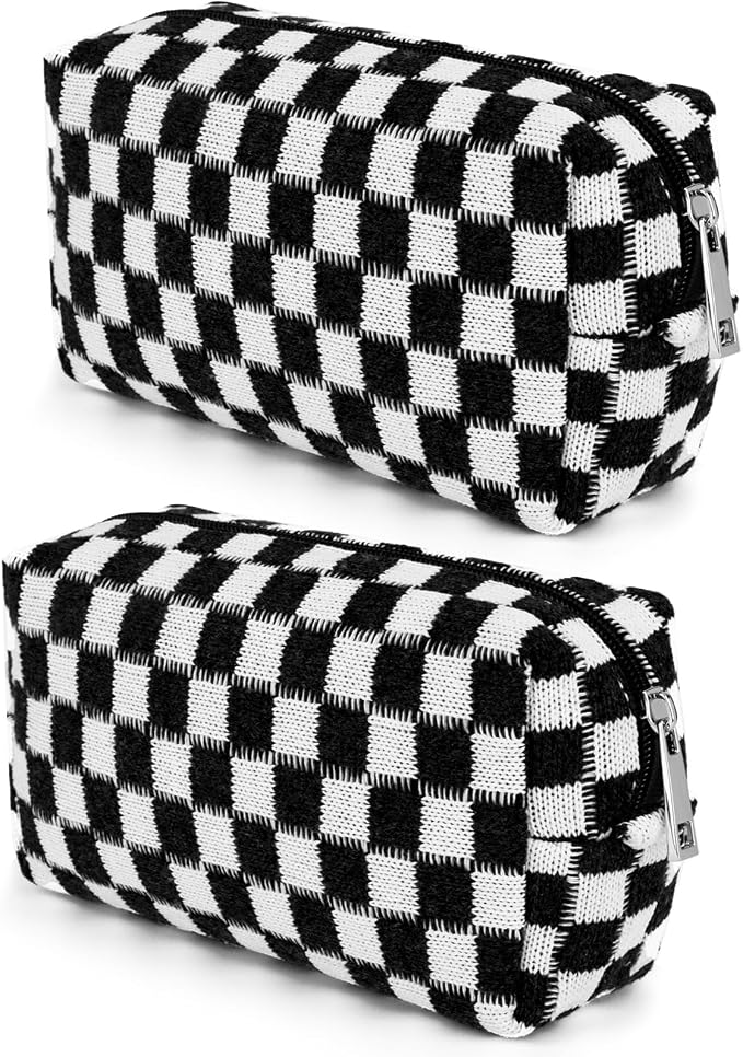SOIDRAM 2 Pack Checkered Makeup Bag for Women, Cute Makeup Pouch Small Makeup Bag Travel Cosmetic Organizer for Toiletries, Brushes & Skincare - Image 7