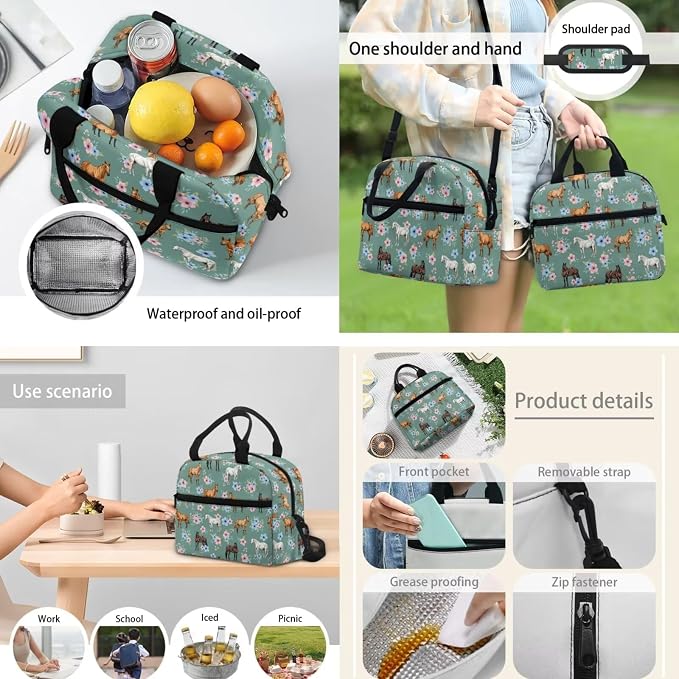 POLERO Girls Horse Backpacks Floral School Bags Set with Lunch Box Preschool Kindergarten Bookbag Set 4 Pack - Image 5