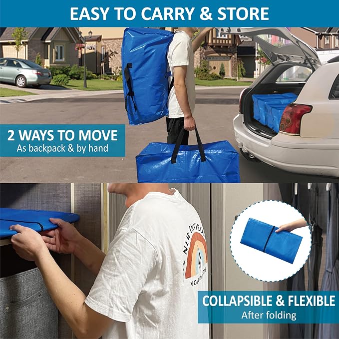 16 Pack Heavy Duty Extra Large Moving Bags with Backpack Straps & Large Vacuum Storage Bags Moving Supply Combo, Moving Totes with Handles & Zippers for Space Saving, Fold Flat, Includes Vacuum Bags - Image 6