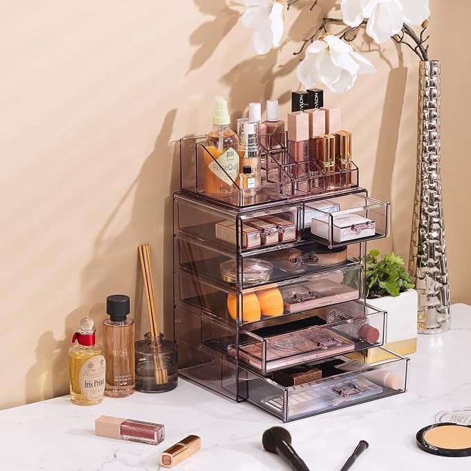 Sorbus Acrylic Makeup Organizer Set, 6-Drawer Vanity & Countertop Cosmetic Storage with Small & Wide Compartments, Purple Makeup Storage for Brushes, Jewelry – Holiday Gift for Women & Teens - Image 5