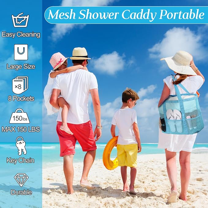 Hillban Large Beach Mesh Bags Bulk for Women Beach Tote Bag with 8 Pocket Zipper Waterproof Sandproof for Pool Cruise Ship - Image 6