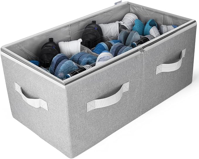 Moteph Shoe Organizer Closet Storage Solution with Clear Cover & Adjustable Dividers for Shoes, Handbags, Blankets, Linen, Clothing (Large - 24 Pairs, Grey) - Image 5