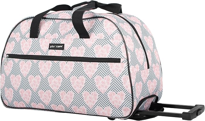 Betsey Johnson Designer Carry On Luggage Collection - Lightweight Pattern 22 Inch Duffel Bag- Weekender Overnight Business Travel Suitcase with 2- Rolling Wheels (CHEVRON HEARTS, One Size) - Image 2