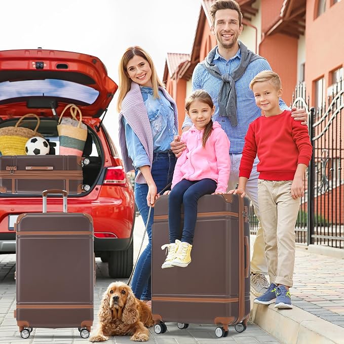 Merax Luggage Set, 3 Piece Luggage with Cosmetic Case, Vintage Hardcase Suitcase with Wheels, Expandable Luggage Airline Approved(Brown,20"+24"+28") - Image 8