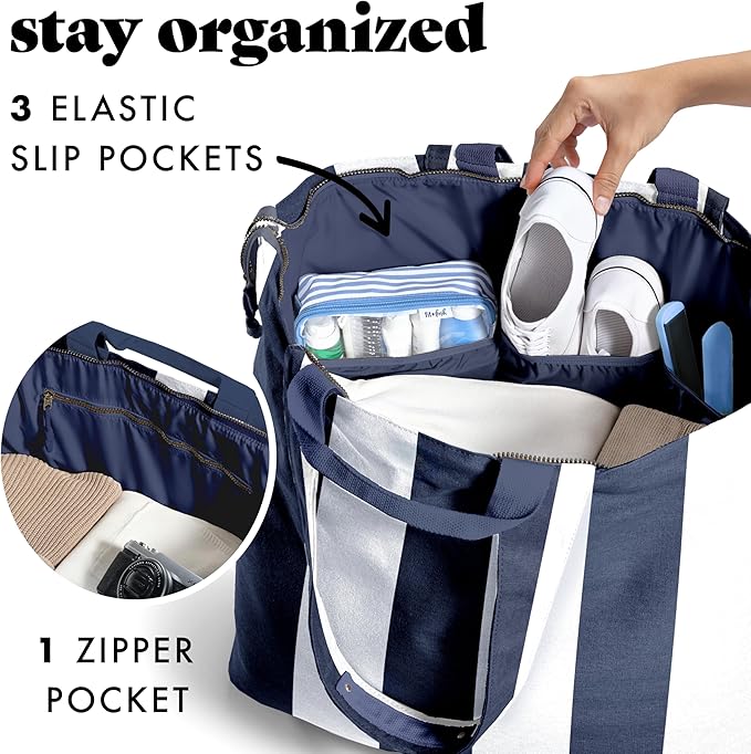 Fit & Fresh XL Beach Tote Bag for Women – XL Travel Tote with Zipper & Pockets, Oversized Canvas Pool Bag, Weekender Carry-On - Image 4