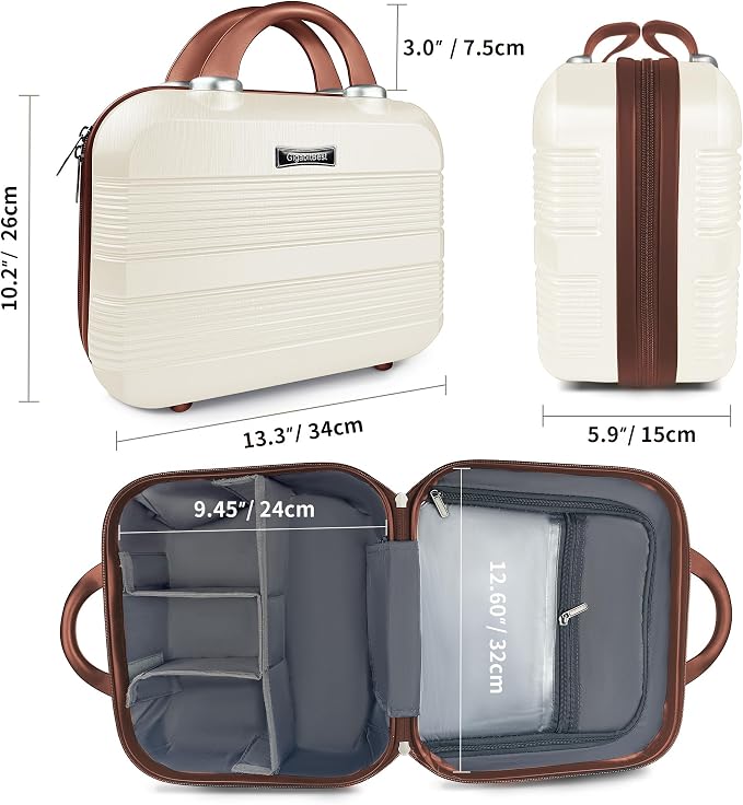 14 Inch Multi-Purpose Waterproof Hard Shell Makeup Case (Brown) | ABS Scratch-Proof, Carrying Cosmetic Organizer Case with Elastic Band, Train Case, Mini Suitcase Vanity Case for Women Girl - Image 3
