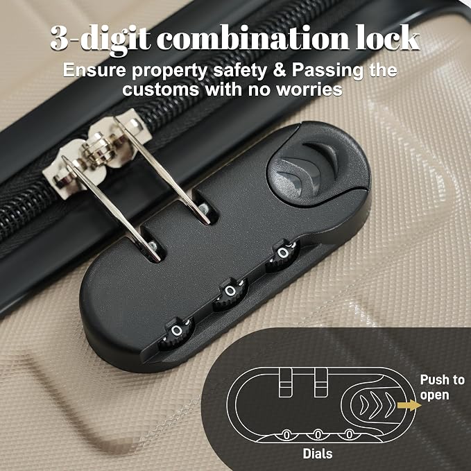 6 Pcs ABS Hardshell Luggage Set Spinner Wheel Suitcase Suitcase Khaki - Image 4