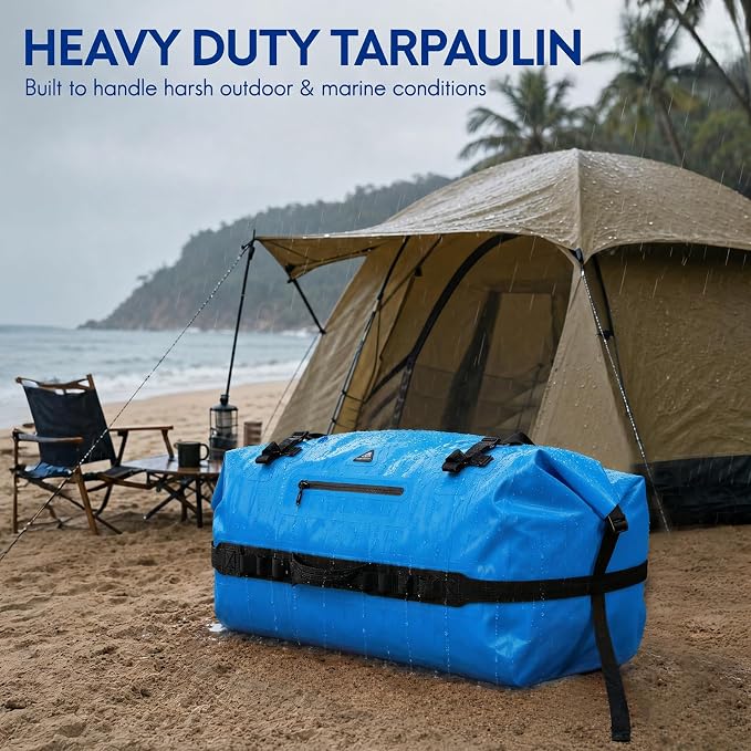 Haimont IPX7 Waterproof Roll-Top Dry Duffel Backpack | 60L/90L Sizes, 500D Tarpaulin, Welded Seams, Mesh Pockets, Boating & Kayaking - Image 3