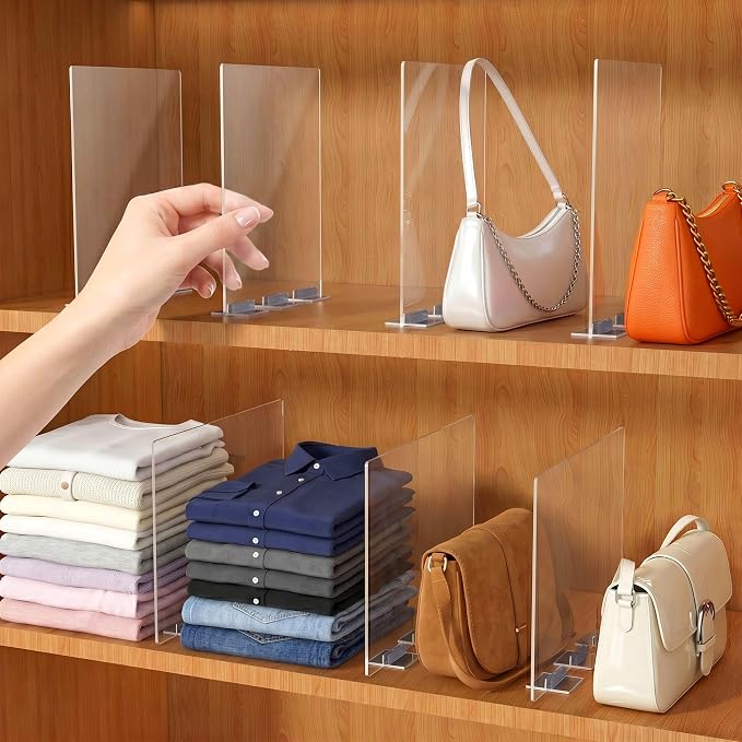 Acrylic Shelf Dividers for Closet Organization - 4 Pack Clear Removable 10/11.8" Tall X 11.8/10" Deep Sturdy Separators for Wood Cabinet - Vertical Adjustable Storage Clothes,Purse,Bag Organizer by OKPOW
