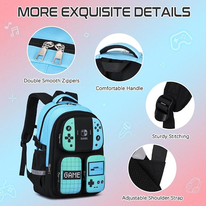 Jafeton School Backpack for Boys, 4 PCS Gamer Boy Backpack Set with Bento Box, Lunch Box & Pencil Pouch, Waterproof Schoolbag for Boys Kids Teens, Elementary Middle School, Kid Bookbag Casual Daypack - Image 5