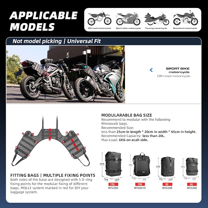 Rhinowalk Motorcycle Mount Base, Motorcycle Tail Bag Saddle Bag/Tail Bag/Seat Bag Universal Saddle Bag Mount Base - Image 5