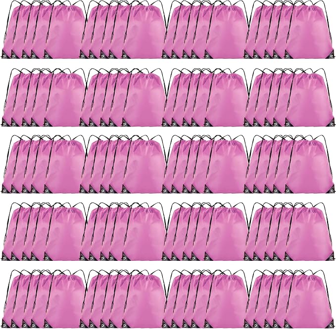 Grneric 100 Pieces Drawstring Backpack Bulk Cinch Sackpack Ployster Drawstring Bags for Gym Party Trip(Pink) by Grneric