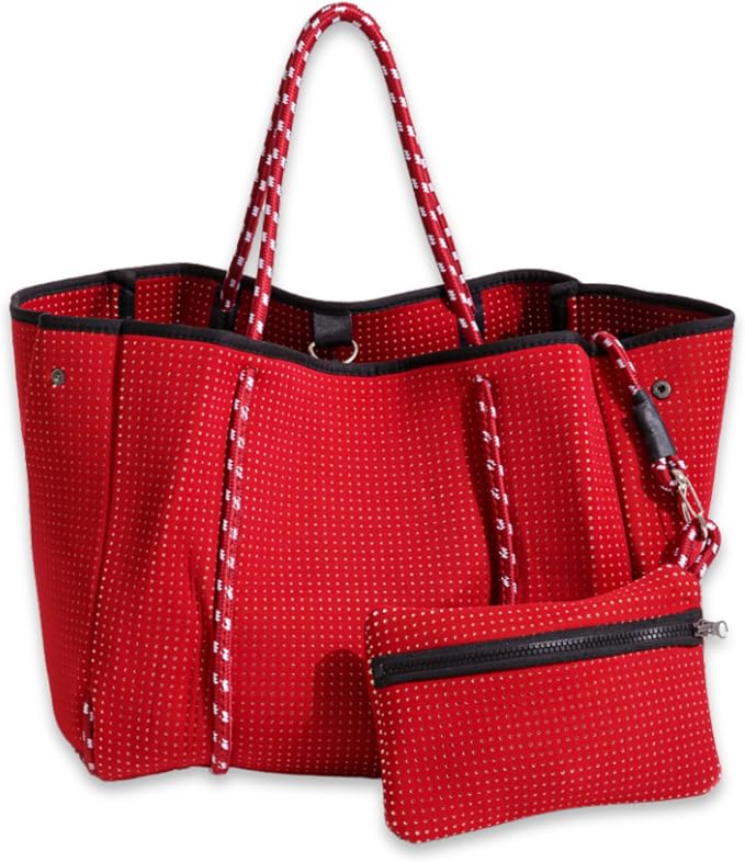 POPUPS Large Neoprene Tote Bag for Women - Everyday Designer Handbag for Travel Work and Beach with Pockets and Zipper Pouch by POPUPSBrand
