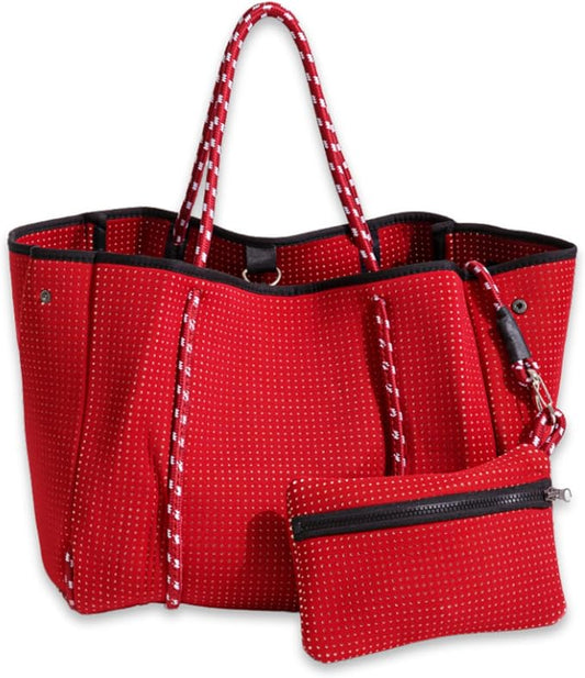 POPUPS Large Neoprene Tote Bag for Women - Everyday Designer Handbag for Travel Work and Beach with Pockets and Zipper Pouch by POPUPSBrand