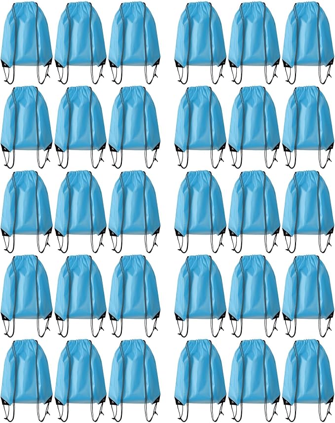 Drawstring Backpack Bulk 30Pcs Draw String Backpack Bags DIY Gym Sports Traveling Yoga Cinch Bag Sackpack Drawstring (sky blue) by Unknown