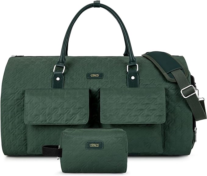 Garment Bag for Travel With Toiletry Bag Convertible Carry On Weekender Bag Large Travel Duffel Bags for Women 2 in 1 Hanging Suitcase Suit Travel Bags for Women & Men 3pcs Set (H-Green) by TIBES