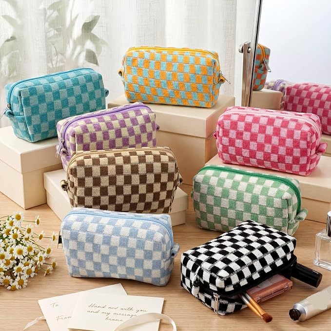 Gilprop 8 Pcs Checkered Makeup Bag for Purse Small Cosmetic Pouch Bulk Portable Zipper Makeup Pouch Travel Toiletry Organizer Gifts for Women Bridesmaid Wedding Party Favors (Colorful 1) - Image 4