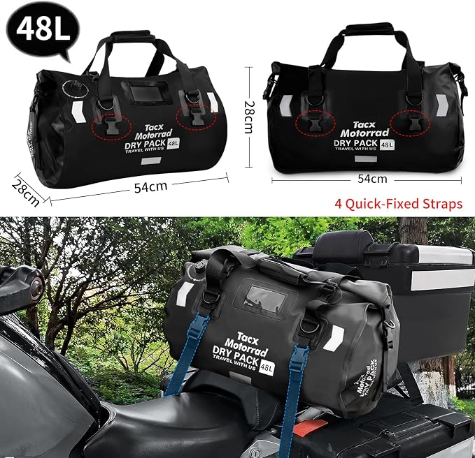 Waterproof Duffel Bag, Roll-top Dry Bag Tail Bag with Large Storage Space, Waterproof Luggage Duffle Bags with Quick-fixed Straps for Camping, Rafting,Kayaking, Traveling, 48L-Black - Image 4