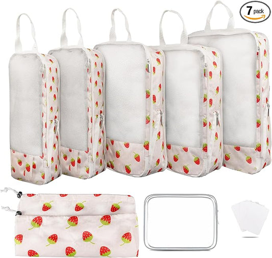 7 Pcs Compression Packing Cubes for Travel Luggage, Lightweight Suitcase Organizer Bags Set, Compression Packaging Cube for Travel Essentials, Packing Cubes for Carry on Suitcase by Xmzsdz