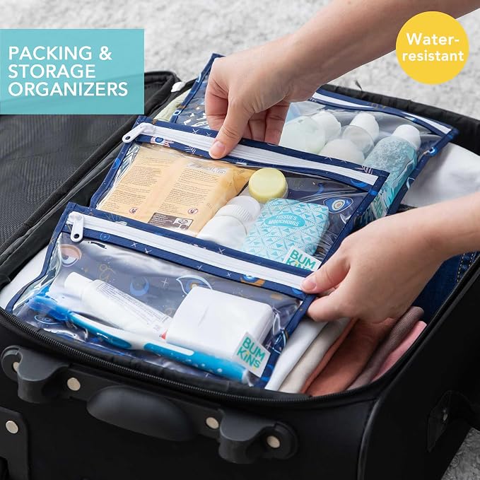 Bumkins - Waterproof Wet Bag, Wet/Dry Clutch & Clear Travel Bags - For Beach, Baby, Travel, Cloth Diapers, Pump Parts, Pool, Gym, Toiletries - Reusable & Easy to Clean - Evil Eye - 5 Pack - Image 2