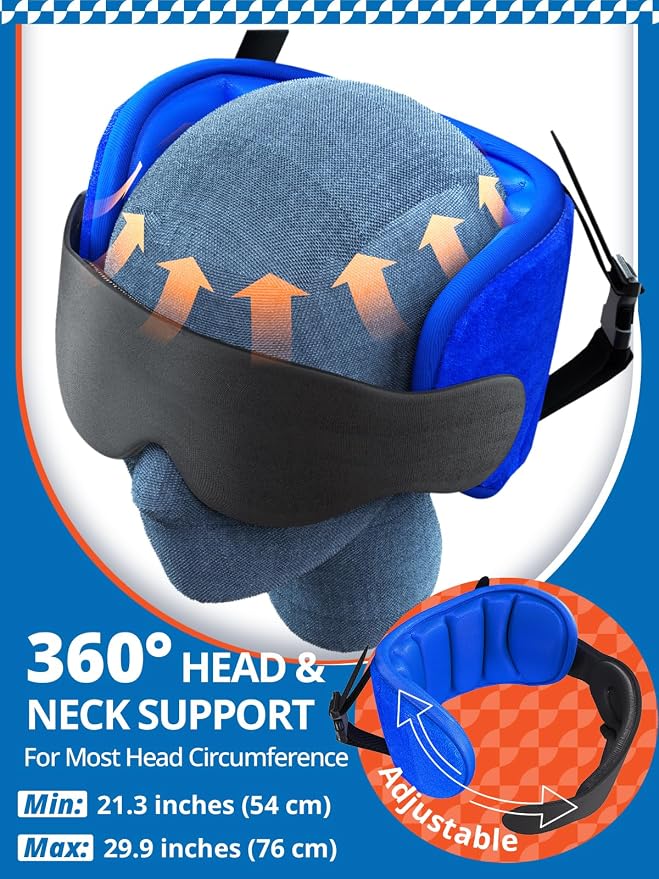 SARISUN Airplane Pillow, Travel Pillows for Airplanes with Sleep Eye Mask, 360° Airplane Pillow for Long Flights, Car Road Trip, Car Headrest, Stop Bobblehead, Combo with Chin Strap,2-Pack Black - Image 5