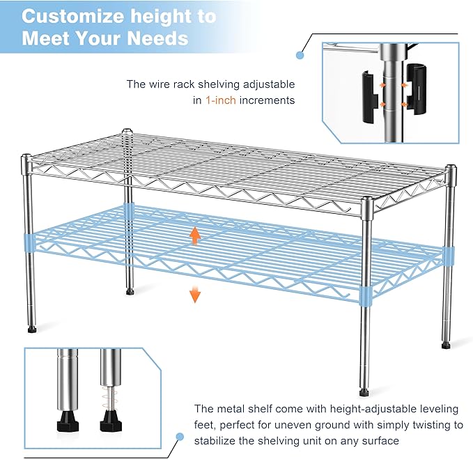 1-Tier Wire Shelf Rack,30" Wx14 Dx17 H,Single Metal Shelves Rack,Height Adjustable Metal Wire Shelving Unit and Storage for Kitchen,Cabinet,Countertop,Under-Sink,Closet,Pantry,Studio - Image 5