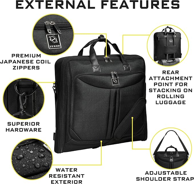 ZEGUR Premium Suit Garment Bag Carry On - Hangs 4 Suits - Travel & Business with Shoulder Strap and Laptop Compartment - Image 8