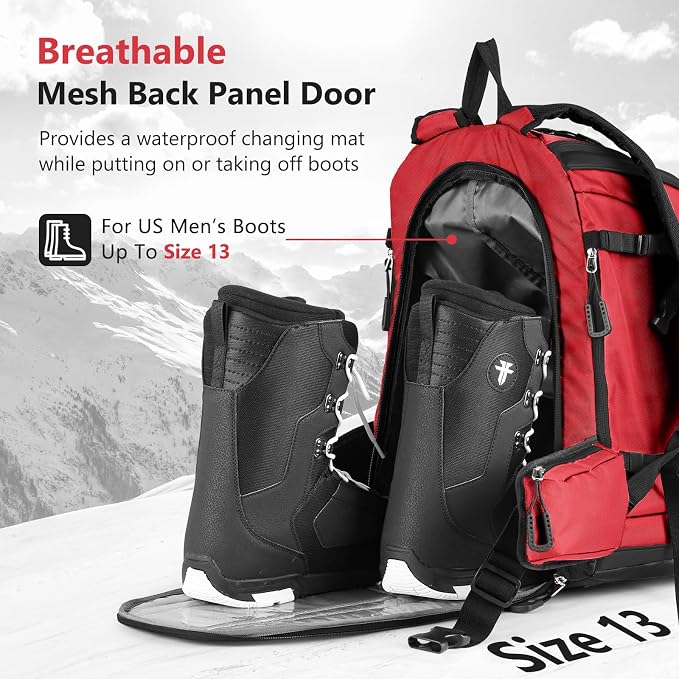 MORXPLOR Ski Boot Bag - 65L Padded, Waterproof Ski Travel Backpack for Gear & Accessories - Image 3