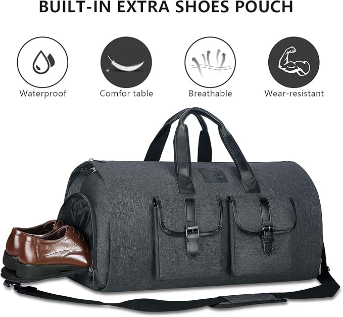 UNIQUEBELLA Travel Garment Duffel Bag, 45L Carry on Suit Bag for Men Convertible Foldable Weekend Bag with Shoe Compartment - Image 6