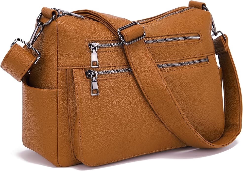 YZAOLL Large Crossbody Shoulder Bag for Women Vegan Leather Tote with Adjustable Wide Strap Work Purse with 10 Pockets