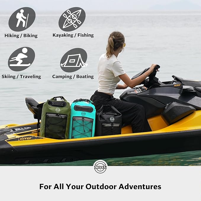 STOVER 5/10/25/30/40L Waterproof Dry Backpack & Phone Case- Large Floating Dry Bag for Kayaking, Travel, Hiking, Fishing, Camping, Motorcycles & Beach, Heavy-Duty Roll Top Men/Women (Teal) - Image 6