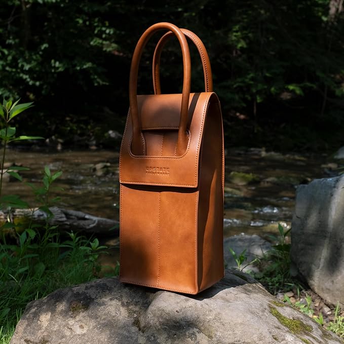 Wine Tote Carrier Bag | 2 Bottle - Vegan Leather, Soft Suede Interior Pouch with Divider - Great for Travel, BYOB, Wine Tastings, Parties, Gifts, Hygge - Image 6