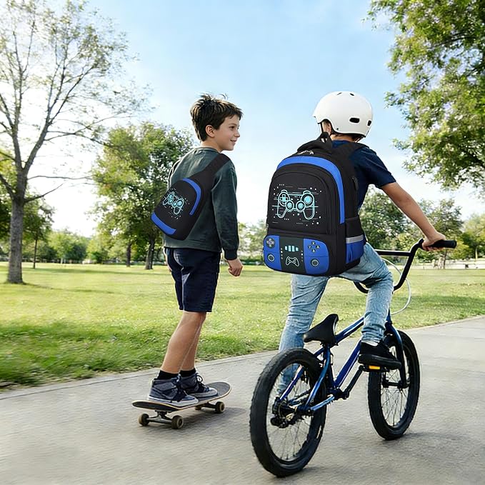 Bevalsa Backpack for School Boys, Cool Luminous Gamer Boys Schoolbag with Sling Bag,Lunch Box & Pencil Case for Kids Children Teens Elementary Middle School(Blue Game Backpack with Shoulder Bag) - Image 8