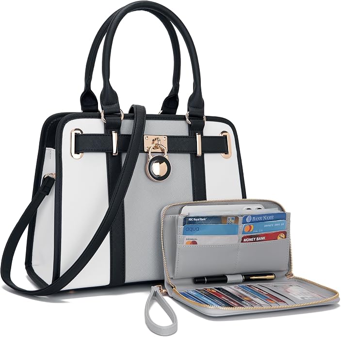Qiyuer Structured Satchel Tote Handbags Set Women Purses with RFID Wallet | Premium, Sturdy, Spacious, Chic for Daily & Work, Vegan PU Leather, Multi-way Carry, Large Capacity RFID Wallet, Ideal Gift by QIYUER