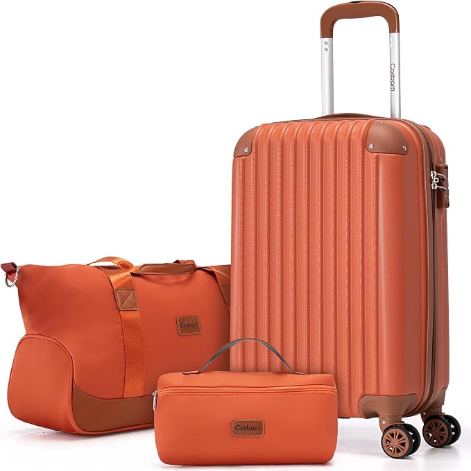 Cosbarn Carry On Luggage Sets 3 Piece, 20 Inch Luggage 22x14x9 Airline Approved with Wheels and TSA Lock, ABS Lightweight Hardshell Travel Suitcase Set with Duffel Bag Travel Bag for Men Women by Cosbarn