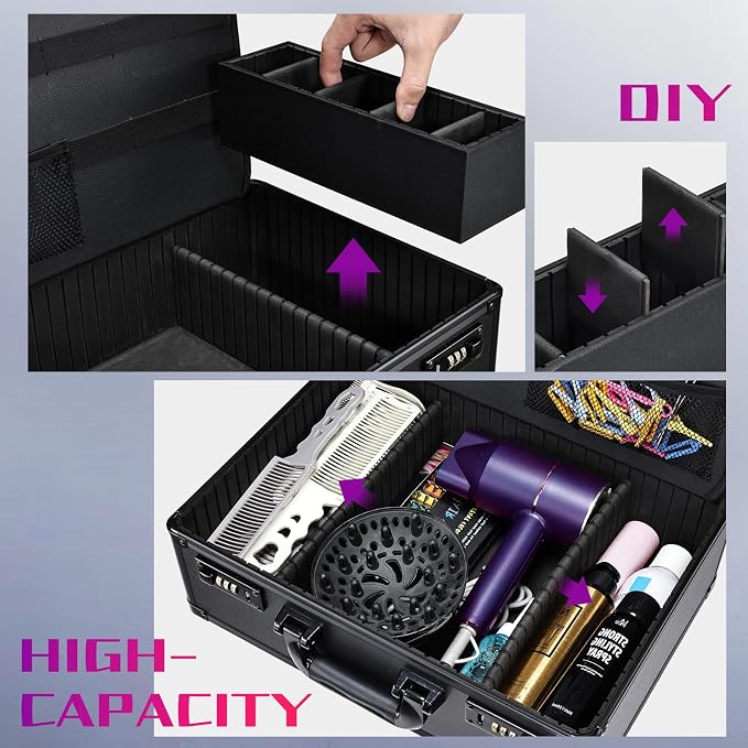 Barber Accessories Case, Profesional Barbers Briefcase Tool Case, Barber Cases for Clippers and Supplies, Hair Scissors Clippers Trimmer Organizer, Barbers Suitcase with Code Lock (Matte Black) - Image 5
