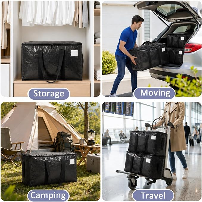 Songrey Heavy Duty Moving Bags, 8 Pack Large Storage Bags with Zipper & Handles, Waterproof Totes Bags for Clothes Packing, Moving, College Supplies, Home Organization - Image 7