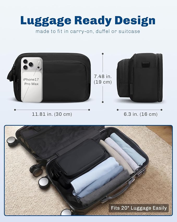 Hynes Eagle 9L Large Toiletry Bag for Men Women Durable Travel Shaving Dopp Kit Water-Resistant Makeup Bag Organizer Case for Grooming Accessories Black - Image 3