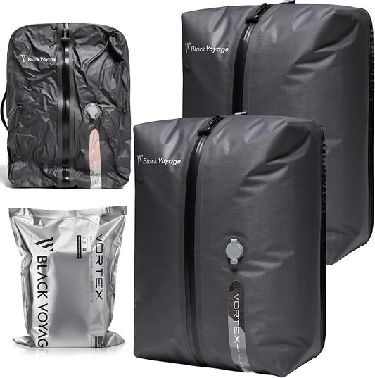 Black Voyage Reusable Vacuum Compression Travel Bag for Carry-On Suitcase and Backpack, Recycled IPX8 Waterproof Space Saver Vacpack (2-Pack, 18L - No Pump) by BlackVoyage