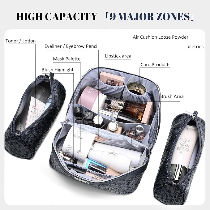 BOYATU Travel Makeup Bag for Women: Four Leaf Clover Large Capacity 3 Pcs Set Cosmetic Bags - Waterproof 50% Extra Space for Toiletry Organizer - Travel Essentials for Fortunate (08 Blue) - Image 4