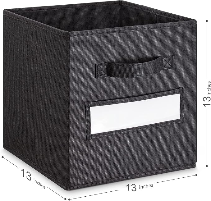 13x13x13 storage cube bins(Set of 8) Fabric storage cubes with 8 Labels Window Cards & a Pen,storage cubes 13x13,storage bin,Collapsible 13 inch cube storage bins,Cubby Organizer Boxes,Black - Image 3