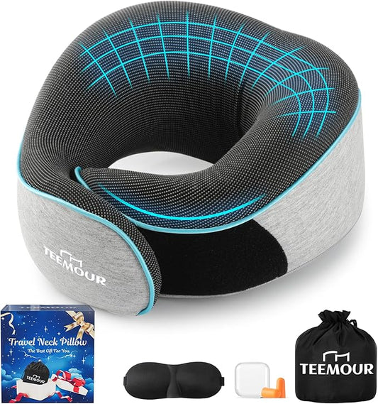 Upgraded Travel Neck Pillow Airplane- 360° Support Travel Pillows for Airplanes, Stocking Stuffers Gifts for women With Eye Mask & Earplugs, Portable Carry Bag for Long Flights| Best Travel Essentials