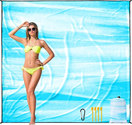 HIHOHO Beach Blanket Waterproof Sandproof Beach Mat for 1-8 Adults Quick Drying Durable Outdoor Picnic Mat for Beach Festival Travel Camping Hiking (TINTING-BL&W, 79"×83"(4 Person)) by HIHOHO