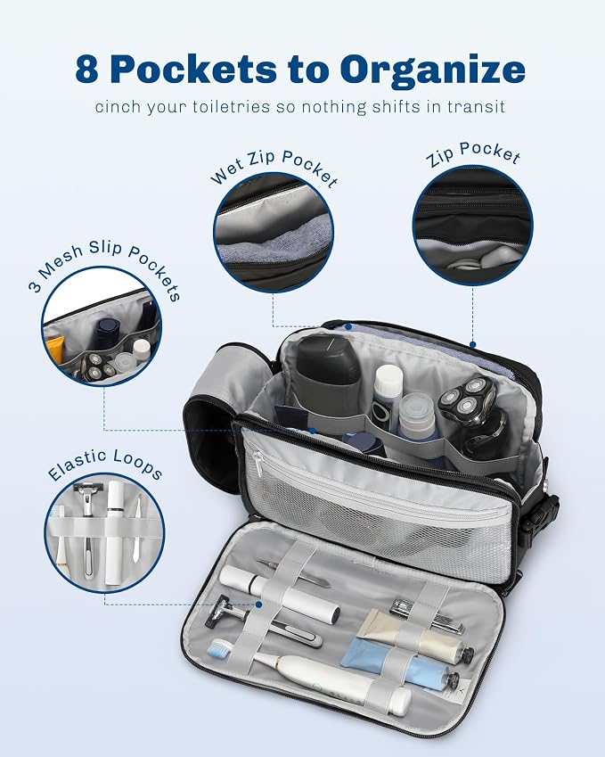 Hynes Eagle 9L Large Toiletry Bag for Men Women Durable Travel Shaving Dopp Kit Water-Resistant Makeup Bag Organizer Case for Grooming Accessories Black - Image 2