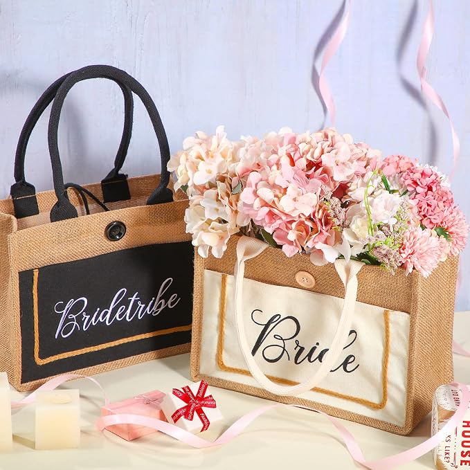 Buryeah 8 Pack Bride Tote Bag Bride Tribe Wedding Gift Bridal Burlap Bag with Handles Bridal Jute Tote Reusable for Newlywed - Image 2