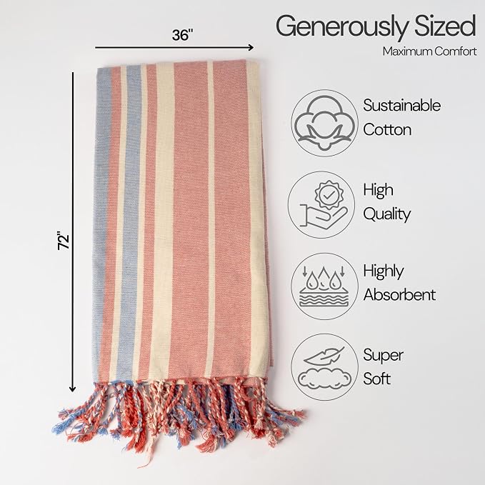 Salt Earth Cotton Turkish Beach Towel, Set of 3, 36"x72" - Soft, Quick Dry, Sand Resistant, Absorbent Towels for Bathroom, Home, Travel, Pool, Spa, Bath, Swim - Beach Towels Oversized, Assorted Colors - Image 4