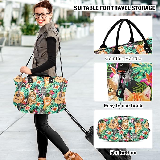 Weekender Bags Travel Duffel Gym Bag Carry on Overnight Tote Bag with Toiletry Bag for Airplane Travel Trip Gym Yoga (Hawaiian Orange Cat Tabby Face) - Image 6