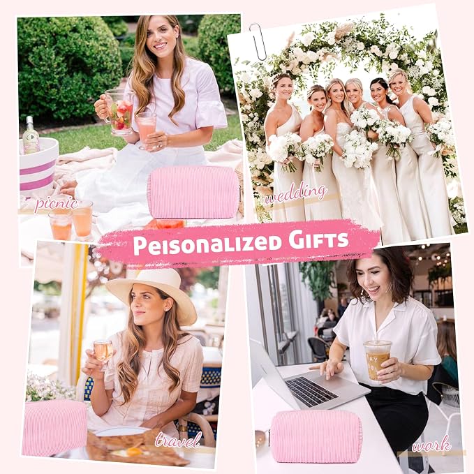 SOIDRAM 6PCS Bridesmaid Proposal Gifts Corduroy Pink makeup bag bulk for Wedding Party Favors Bachelorette party decorations Toiletry Organizer Bag Cosmetic Case Gift - Image 4